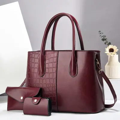 Women's Stone Pattern Mother and Child Bag Set, Large Shoulder Bag - 12