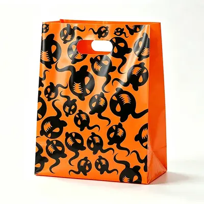 Halloween Black Plastic Handbag, Pumpkin Candy Bag - 12