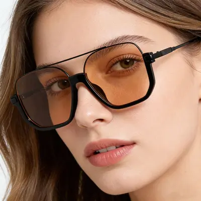 Oversized Sunglasses, Double Bridge, Dark Brown, Half-Rim - 5