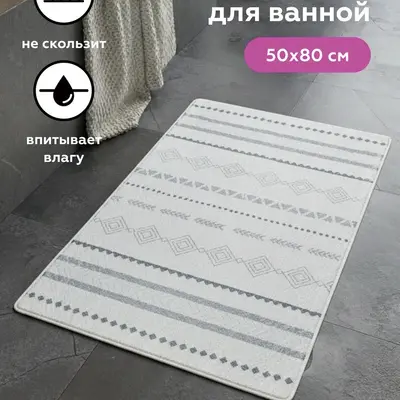 Faux Cashmere Striped Bath Mat with Anti-Slip Backing