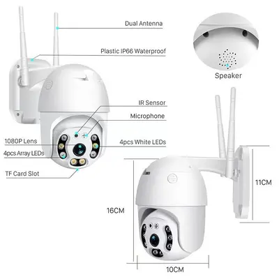 V380 Pro WIFI kamera, 1080P, dome, dış mekan - 4