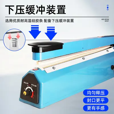 Hand pressure plastic bag sealing machine with heat shrink film cutting