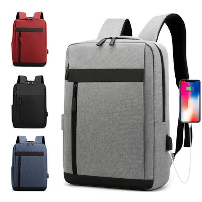 Large Capacity Men's Backpack, Solid Color, with USB Port