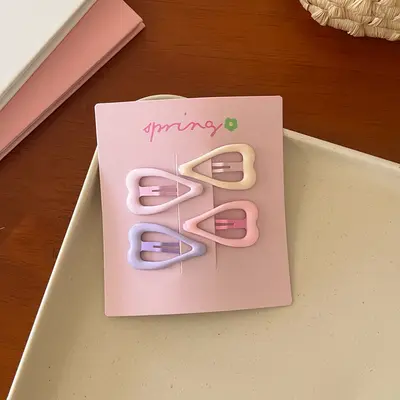 Sakura Cream Pink Hair Clip, Heart Bow Mini Clip for Women