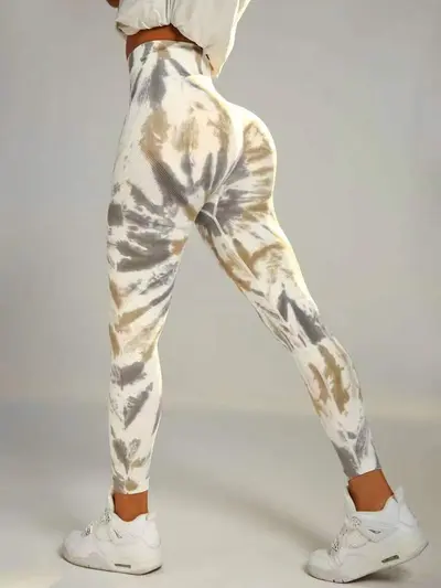 跨境扎染无缝瑜伽裤高腰提臀健身裤训练运动长裤女yoga leggings - 6