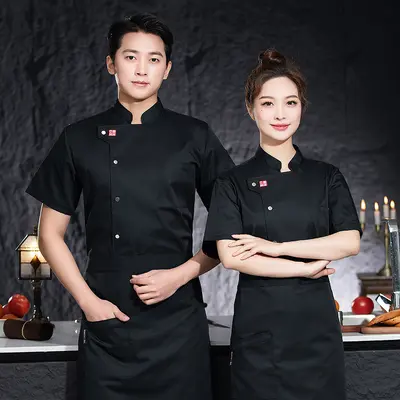 Men's Chef Work Jacket, Short Sleeve Elastic Kitchen Uniform - 3