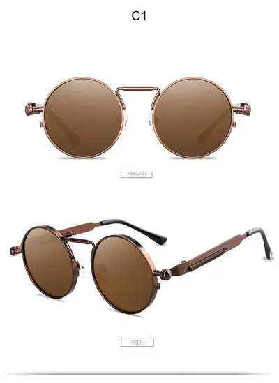 Retro Round Sunglasses, UV Protection, Spring Hinge - 7