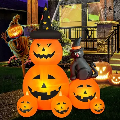 Aufblasbare Halloween-Kürbis-Totenkopf-Geister-Dekofigur mit Beleuchtung