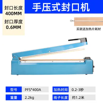 Hand pressure plastic bag sealing machine with heat shrink film cutting - 9