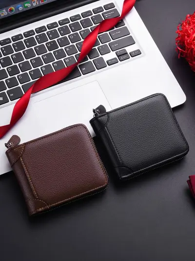 Erkek Minimalist Kısa Cüzdan, Fermuarlı Bozuk Para Bölmeli ve Çok Kartlıklı - 4