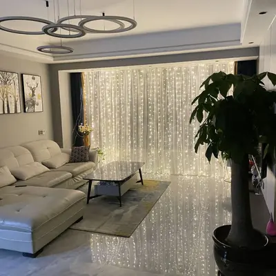 Sınır ötesi stokta bulunan 3*3 metrelik LED bakır tel ışık zinciri, kancalı, uzaktan kumandalı, USB girişli, yatak odası perde dekorasyonu için. - 8