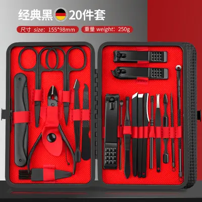 Grenzüberschreitende Nagelschere, Maniküre-Set, schwarz und rot, 24-teiliges Set, schräge Nagelschere, einteiliges Maniküre-Set, Nagelhautschere - 13