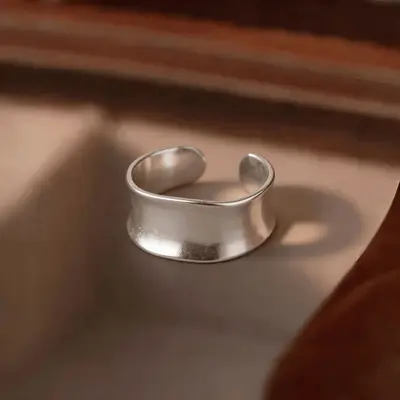 S925 Sterling Silver Wide Face Matte Irregular Ring Women's Luxury High-End Finger Ring Punk Fashion Index Finger Ring Wholesale