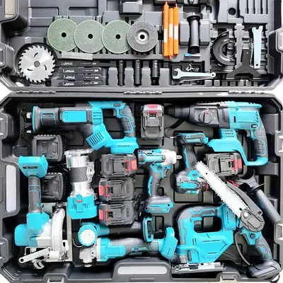11-piece set] Lithium rechargeable electric rotary hammer angle grinder cutting machine electric drill electric impact wrench electric saw tool kit