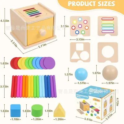 Ahşap montessori 2-in-1 zeka kutusu, top atma oyuncağı