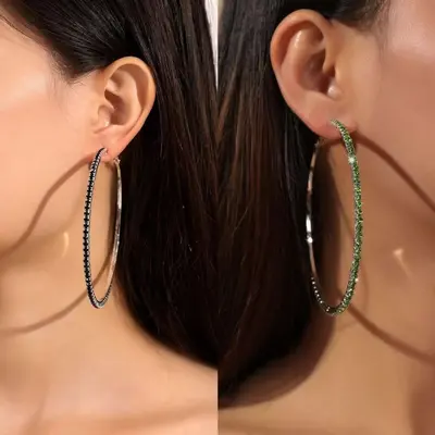European and American bright 8 cm large hoop earrings for women, fashionable and trendy cross-border earrings, diamond-studded music festival party earrings