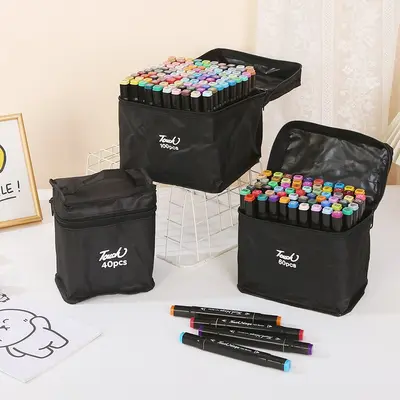 Schwarzschaftige doppelspitzige Alkohol-Ölmarker Kunstmalstifte Farbstifte Markierungsstifte Set für Schüler und Kinder Aquarellstifte - 3