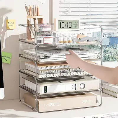 Desktop stackable organizer, transparent, A4 paper and file storage
