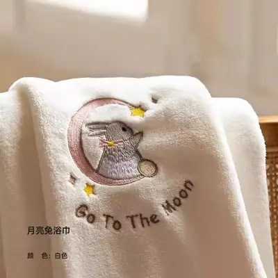 珊瑚绒浴巾批发加厚速干毛巾浴巾套装家用成人吸水刺绣月亮兔浴巾 - 7