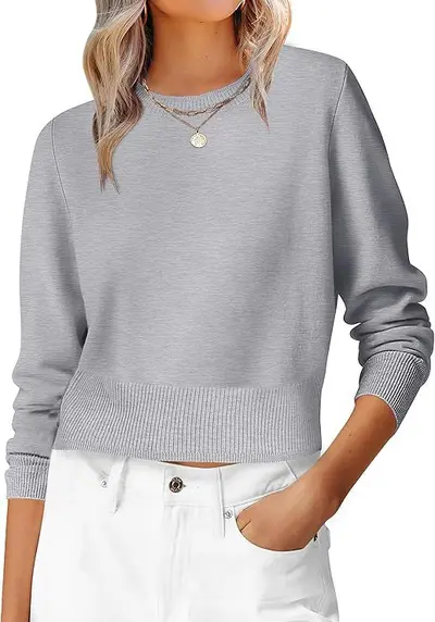 Damen-Langarmpullover, Cropped, Rundhalsausschnitt - 12