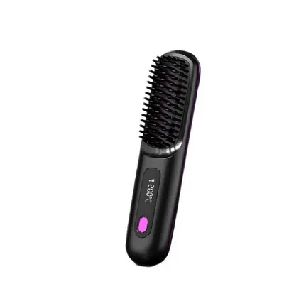 Cross-border Amazon Wireless LCD Portable Negative Ion Straightening Comb with Charging Function Dual-use Straightening and Curling Comb Hair-safe