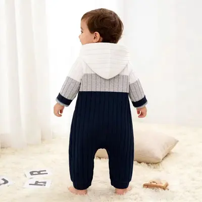 Baby Boy and Girl Hooded Ribbed Long Sleeve Romper and Pants Set
