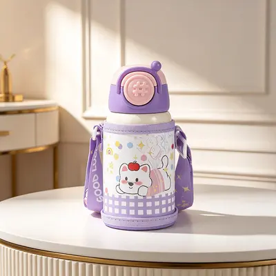 Çocuk termos bardak, 316 paslanmaz çelik, 450 ml, pipetli, kılıflı - 9