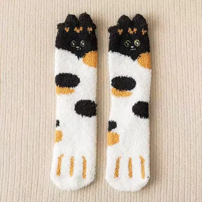 Kadın ev çorabı, mercan polar, kalın, kedi pençeli, dökülmeyen - 10