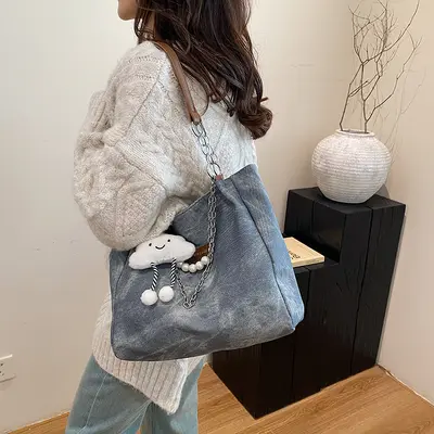 Korean Style Women's School Bag, Simple Shoulder Tote, Large Capacity - 4