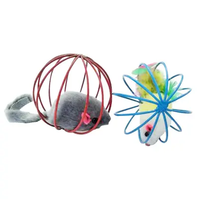 Cat Toy Ball Cage with Mouse Toy