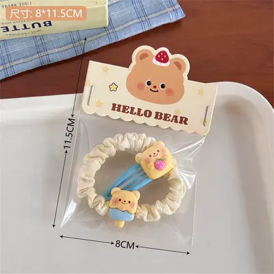 Cute pudding bear series hair accessories combination for girls, sweet broken hair bangs clip, high elastic hair rope and wholesale hair tie