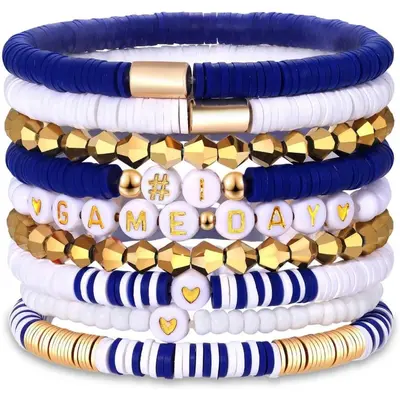 Spieltag-Armbandset, 9-teilig, elastisch, Perlen und Keramik - 7