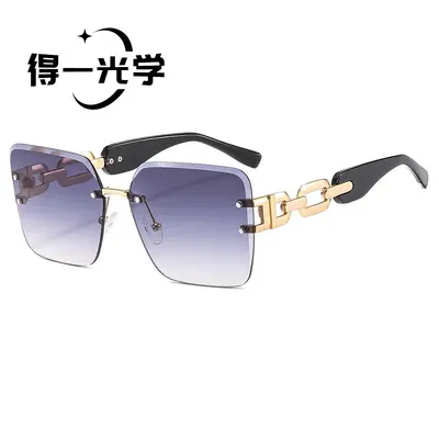Damen-Sonnenbrille ohne Rahmen mit Metallkette, UV-Schutz, luxuriös - 7