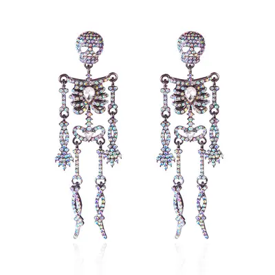 Halloween Retro Skull Earrings with Rhinestones, Exaggerated Design