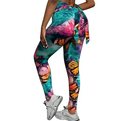 Damen Yoga-Leggings mit Schmetterlingsmuster, Po-Lifting, Plus Size - 5