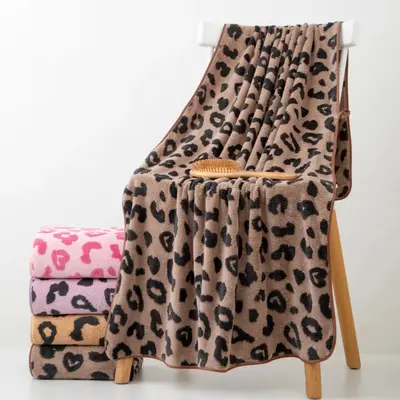 Korallenfleece Handtuch-Set mit Leopardenmuster, schnelltrocknend, extra groß - 3