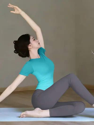 Gradyan yoga seti, kısa kollu, dış giyim olarak taşınabilir - 11