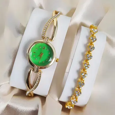 Diamond women's watch set with small dial and bracelet