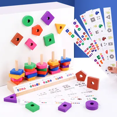 Çocuk Eğitici Geometrik Ahşap Blok Seti Renk ve Şekil Tanıma Oyuncağı - 4