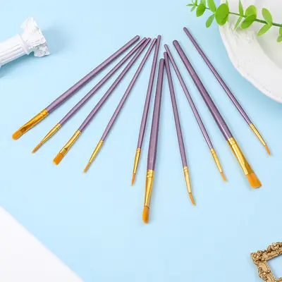 Grenzüberschreitende Amazon 10er Kunststoff-Langgriff Kinder-Kunsthandwerk DIY Ölfarben Nylon Gouache Acryl Set Pinsel