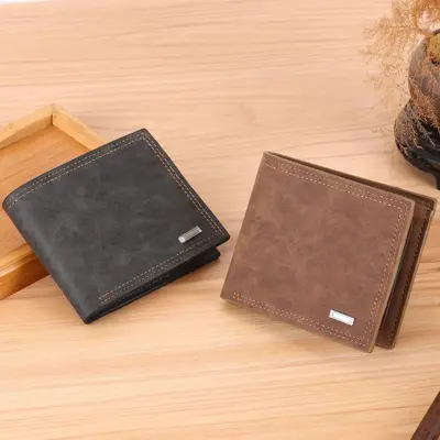 Men's Short Leather Wallet with Retro Banknote Holder and Multiple Card Slots - 5