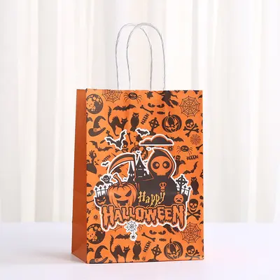Halloween Printed Kraft Paper Gift Bag, Party Candy Bag - 8