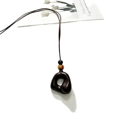 Vintage brown pendant necklace, long sweater chain women's - 6