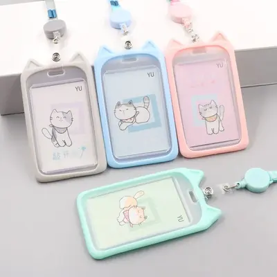 Retractable cat design student card holder with lanyard