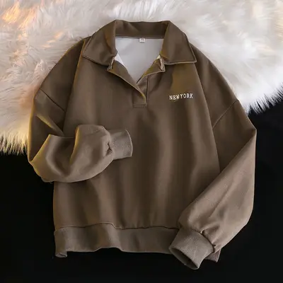 Kadınlar için sınır ötesi polo yaka sweatshirt, ilkbahar ve sonbahar ince bol yeni trend Kore şık Hong Kong tarzı uzun kollu ceket.
