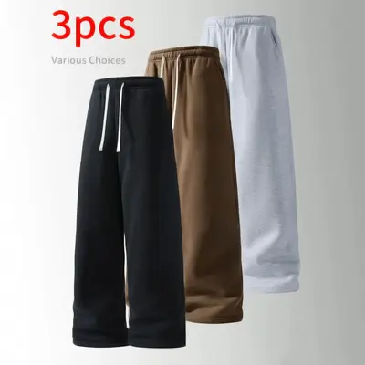 Wide-Leg Autumn-Winter Sweatpants, 3-Piece Set, Loose Fit - 9