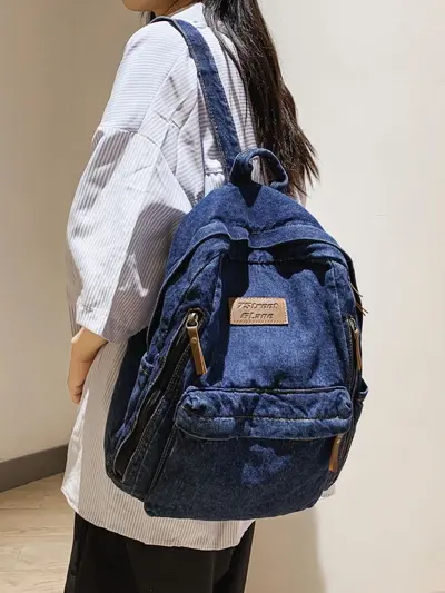 Großer Jeans-Rucksack, Schultasche - 2