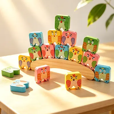 Bird Balance Stacking Wooden Educational Toy, Shape Matching, Parent-Child Interaction - 4