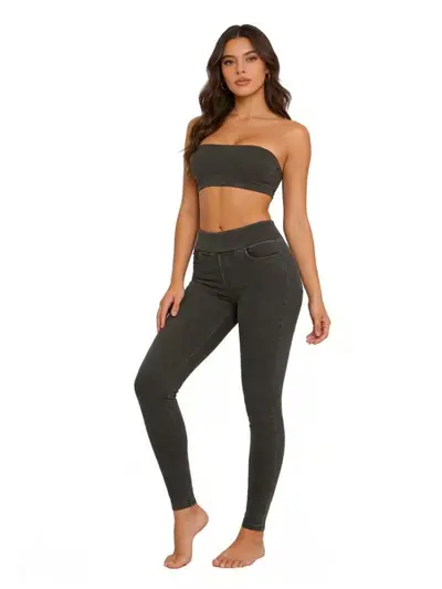 High-Waist Tummy Control Denim-Look Yoga Leggings, High Elasticity, Butt Lift - 7