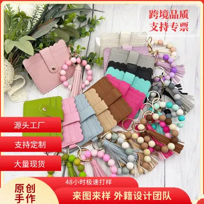 Silikonperlen-Armband mit Kartenhalter, Damenbrieftasche aus PU